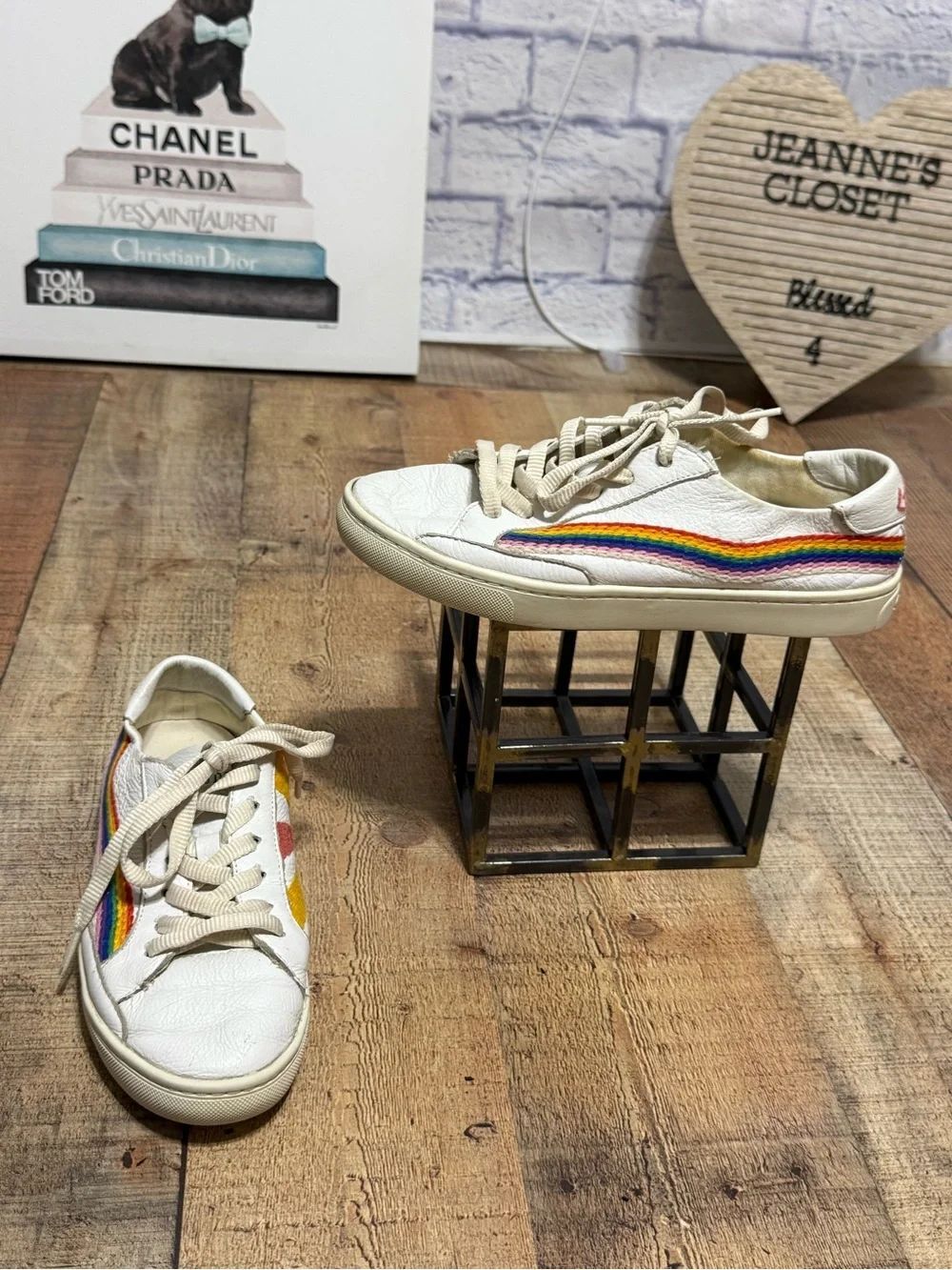 Soludos Ibiza Classic Rainbow Wave Embroidered Leather Low Top Sneakers
